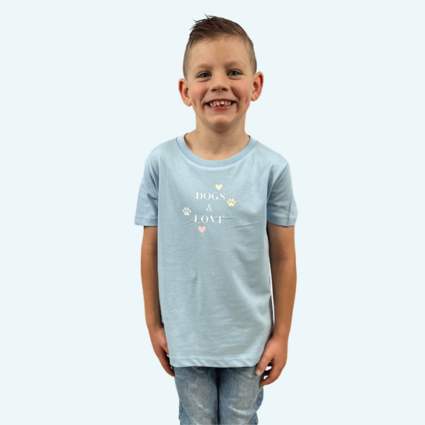 Dogs and Love Sky Blue Cotton Tee for Kids - Image 2