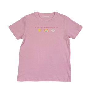 Sunshine Rainbows Dogs Pink Cotton Tee For Kids