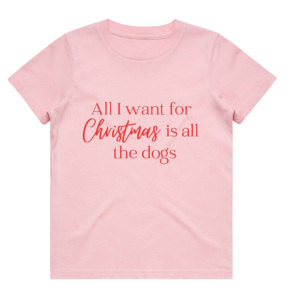 All I Want For Christmas Is All The Dogs Pink Cotton Tee For Adults