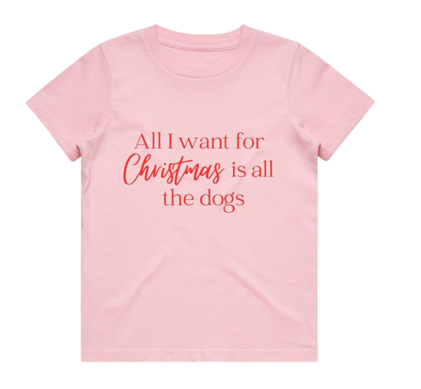 All I Want For Christmas Is All The Dogs Pink Cotton Tee For Adults